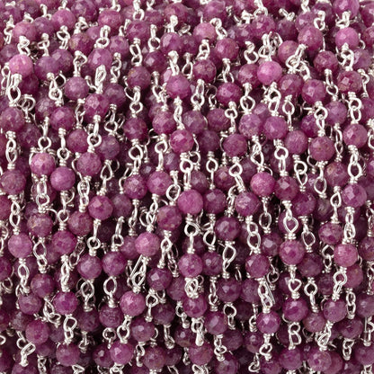 3mm Ruby Micro Faceted Rounds on Silver Plated Chain
