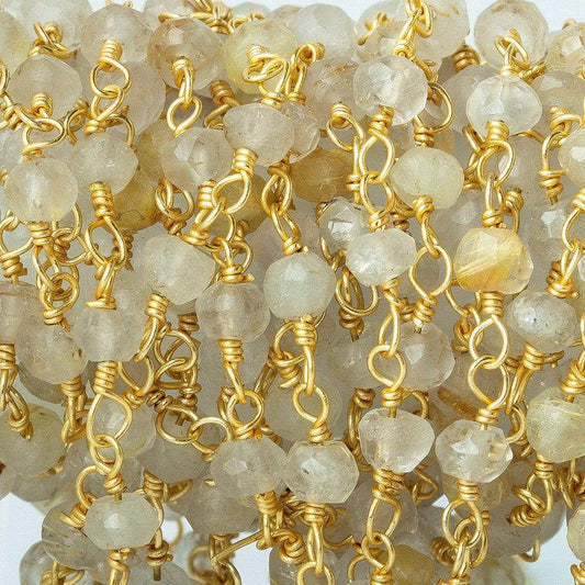 3mm Rutilated Quartz Gold Chain by the foot