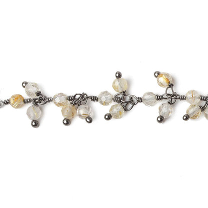 3mm Rutilated Quartz micro-faceted round Black Gold Dangling Chain by the foot