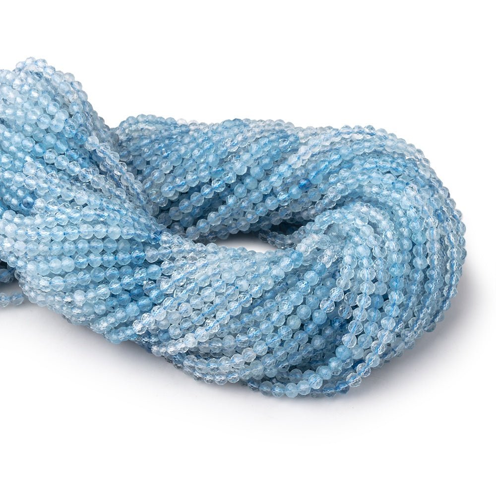 3mm Shaded Aquamarine Micro Faceted Round Beads 12.25 inch 106 pieces