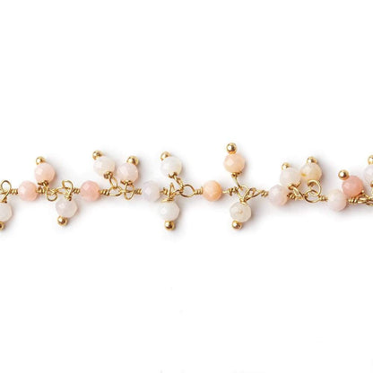 3mm Shaded Pink Peruvian Opal micro faceted round Gold plated Dangle Chain by the foot