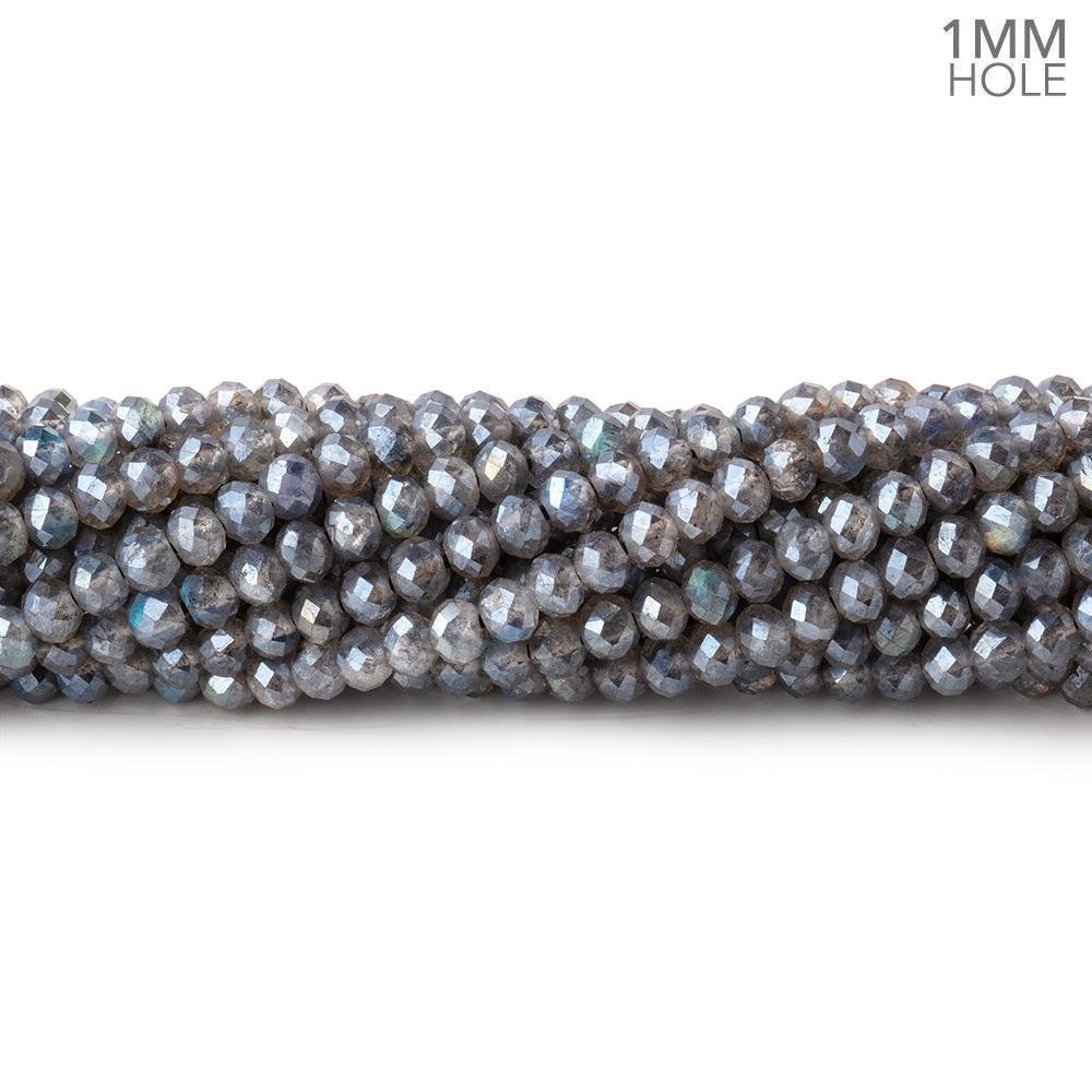 3mm Silver Metallic Labradorite MicroFaceted rondelles 1mm drill hole 140 beads AAA