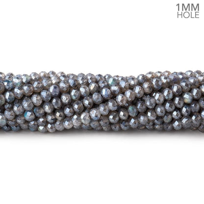 3mm Silver Metallic Labradorite MicroFaceted rondelles 1mm drill hole 140 beads AAA