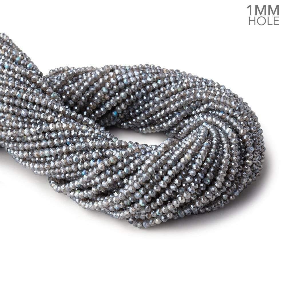 3mm Silver Metallic Labradorite MicroFaceted rondelles 1mm drill hole 140 beads AAA