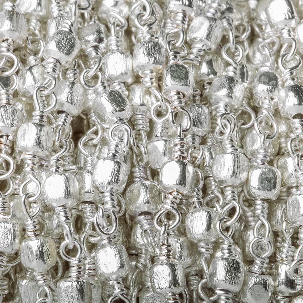 3mm Silver plated Brushed Cube Silver plated Chain by the foot