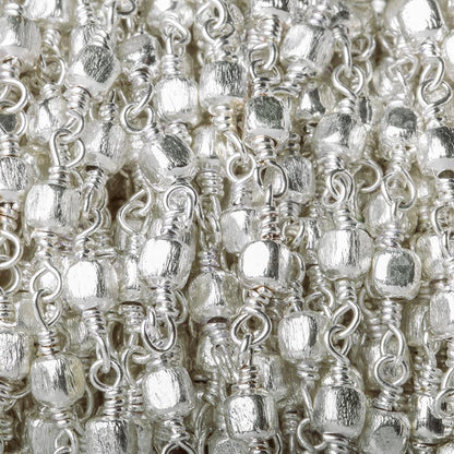 3mm Silver plated Brushed Cube Silver plated Chain by the foot