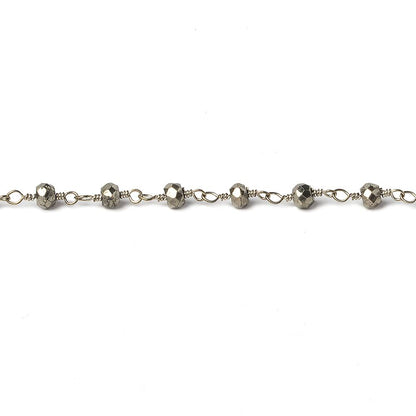 3mm Silver plated Pyrite faceted rondelle Silver Chain by the foot 38 pieces
