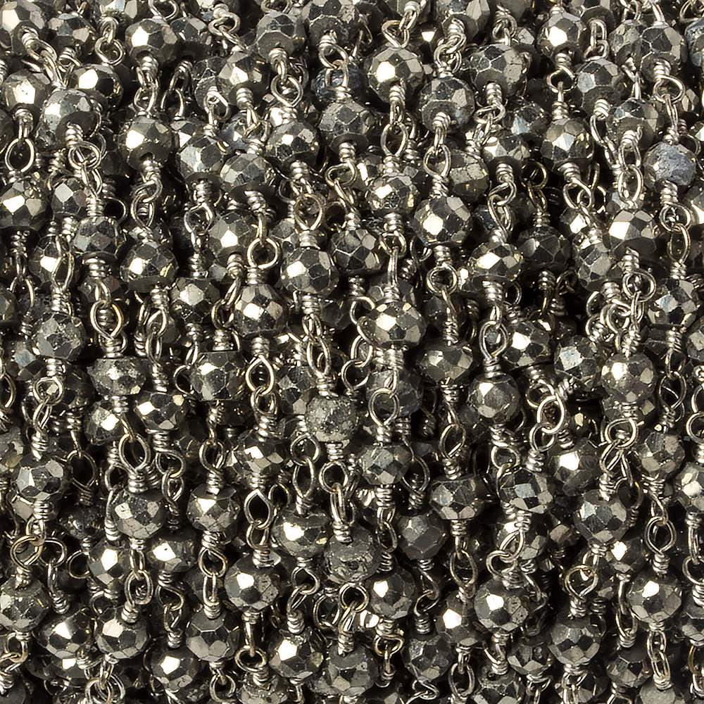 3mm Silver plated Pyrite faceted rondelle Silver Chain by the foot 38 pieces