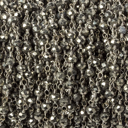 3mm Silver plated Pyrite faceted rondelle Silver Chain by the foot 38 pieces