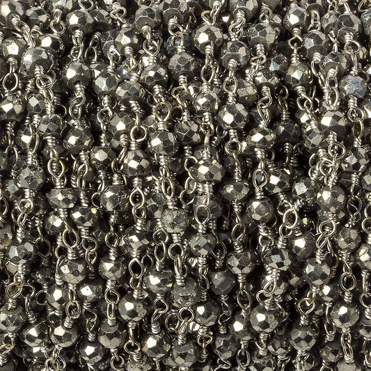 3mm Silver plated Pyrite faceted rondelle Silver Chain by the foot 38 pieces