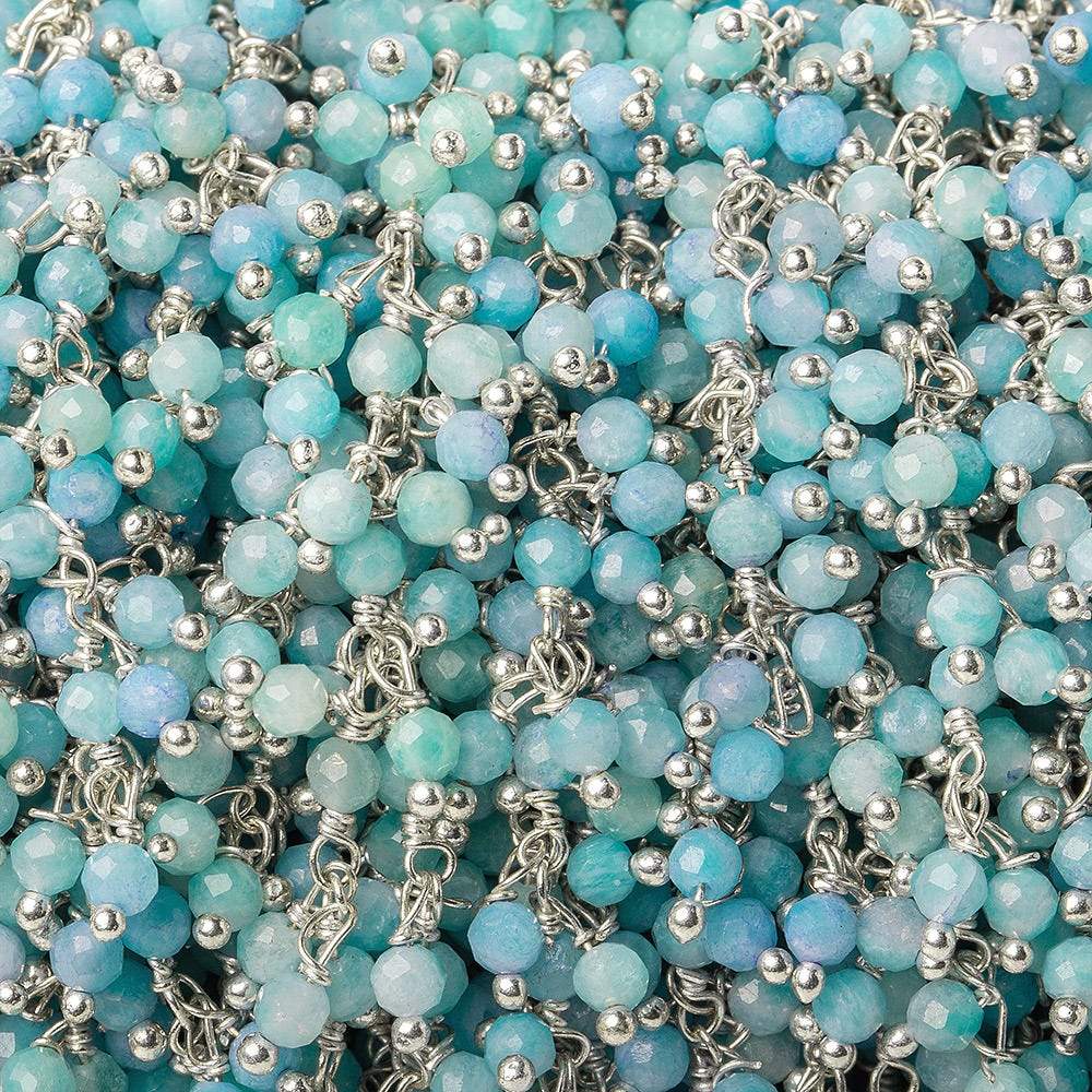 3mm Sky Blue Agate micro-faceted round Silver Dangling Chain by the foot