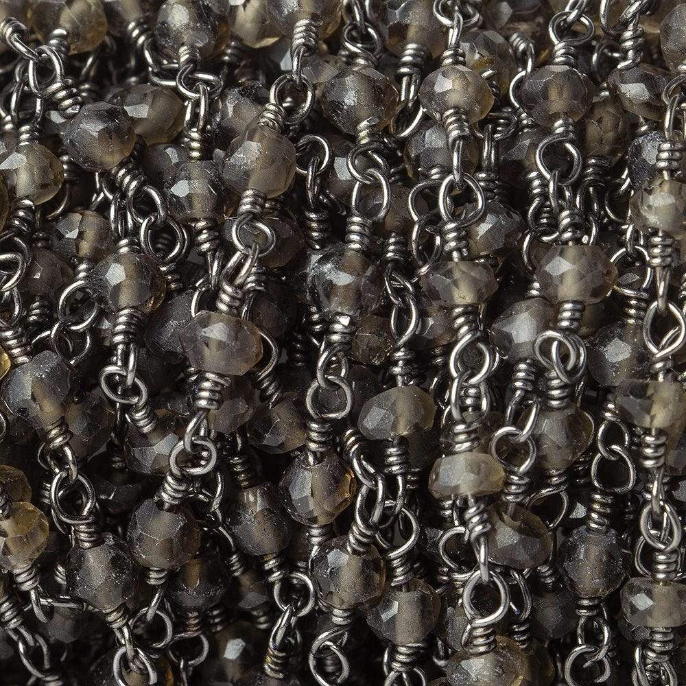 3mm Smoky Quartz faceted rondelle Black Gold plated Chain by the foot 40 pcs