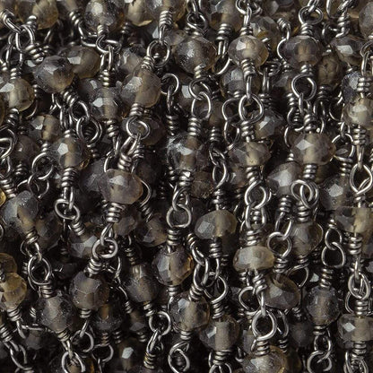 3mm Smoky Quartz faceted rondelle Black Gold plated Chain by the foot 40 pcs