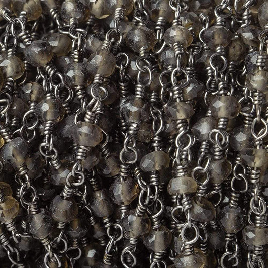 3mm Smoky Quartz faceted rondelle Black Gold plated Chain by the foot 40 pcs