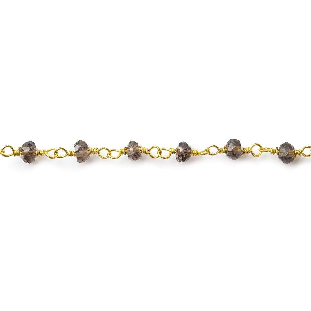 3mm Smoky Quartz Gold plated Wire Wrapped Chain