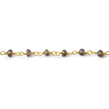 3mm Smoky Quartz Gold plated Wire Wrapped Chain
