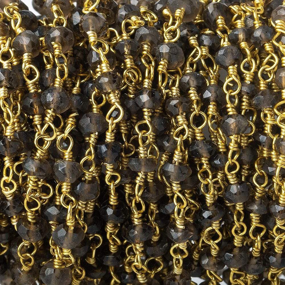3mm Smoky Quartz Gold plated Wire Wrapped Chain