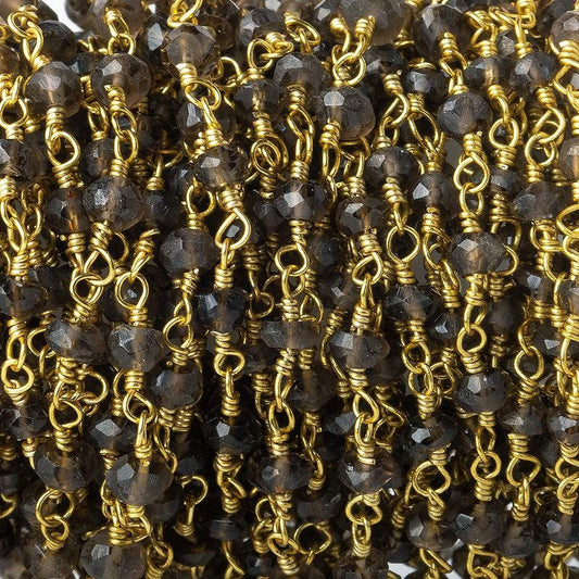 3mm Smoky Quartz Gold plated Wire Wrapped Chain