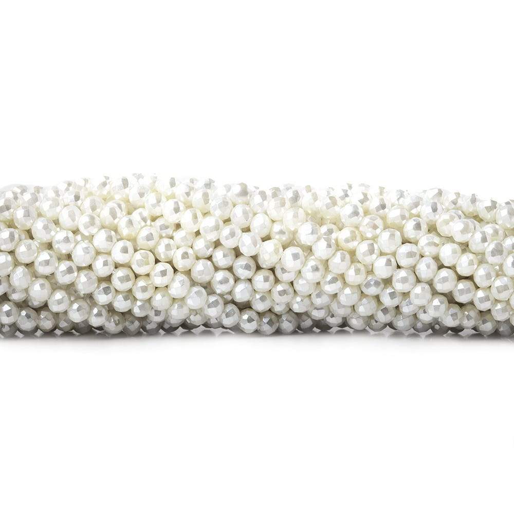 3mm Snow White Shell Pearl micro faceted round beads 13 inch 133 pieces