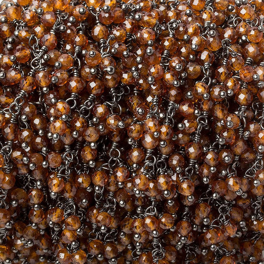 3mm Spessartite Garnet micro-faceted round Black Gold Dangling Chain by the foot