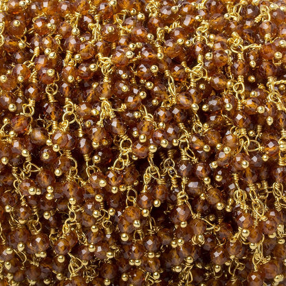 3mm Spessartite Garnet micro-faceted round Gold Dangling Chain by the foot