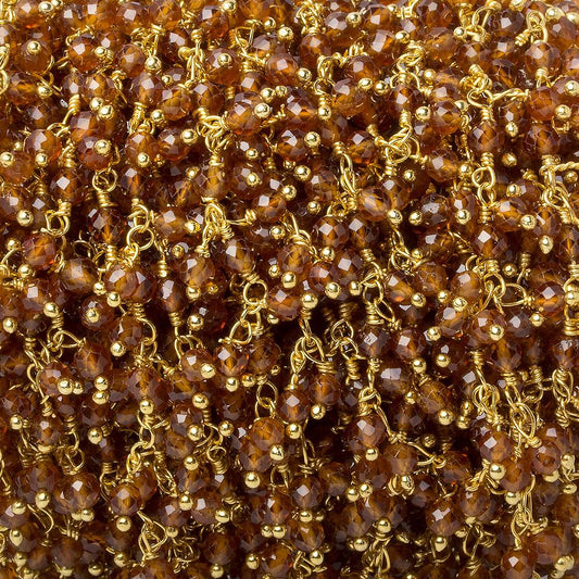 3mm Spessartite Garnet micro-faceted round Gold Dangling Chain by the foot