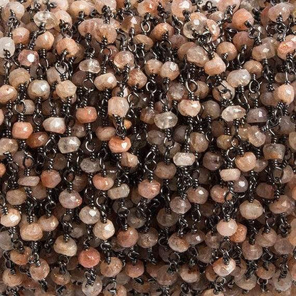 3mm Sunstone faceted rondelle Black Gold Chain by the foot 36 pieces