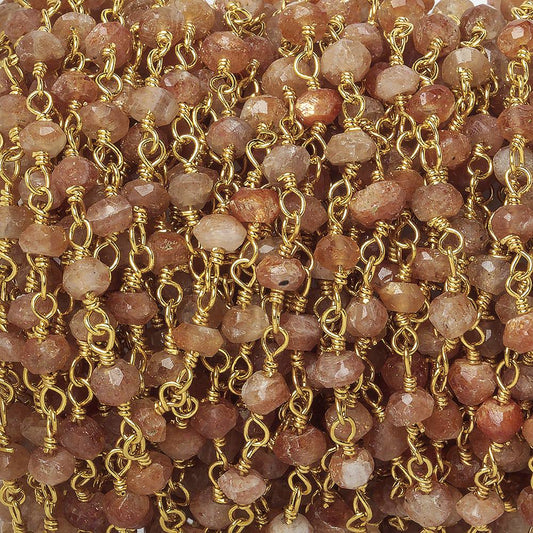 3mm Sunstone faceted rondelle Gold Chain by the foot 40 pieces