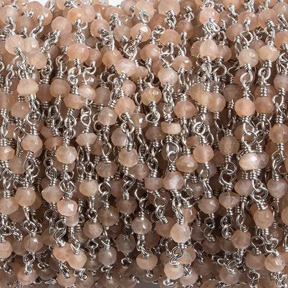 3mm Sunstone faceted rondelle Silver Chain by the foot 36 pieces