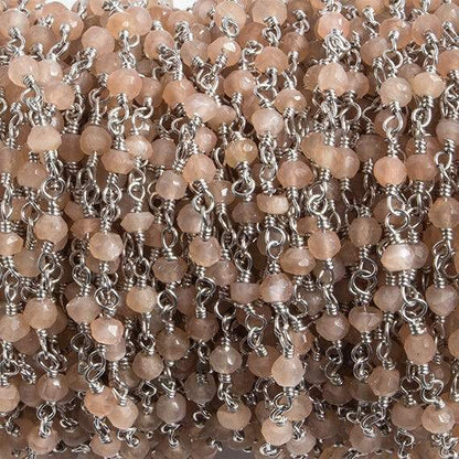 3mm Sunstone faceted rondelle Silver Chain by the foot 36 pieces