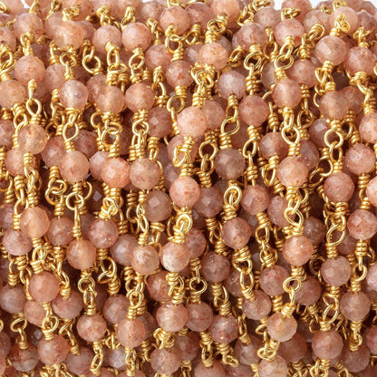 3mm Sunstone Micro Faceted Rounds on Gold Plated Chain