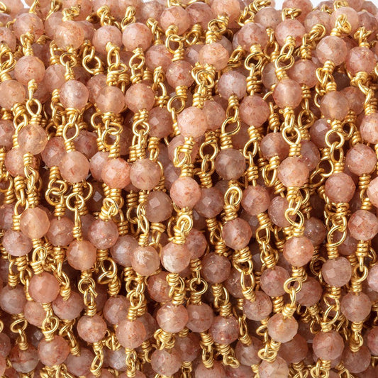 3mm Sunstone Micro Faceted Rounds on Gold Plated Chain