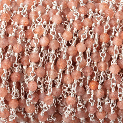 3mm Sunstone Micro Faceted Rounds on Silver Plated Chain