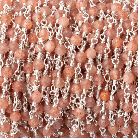 3mm Sunstone Micro Faceted Rounds on Silver Plated Chain