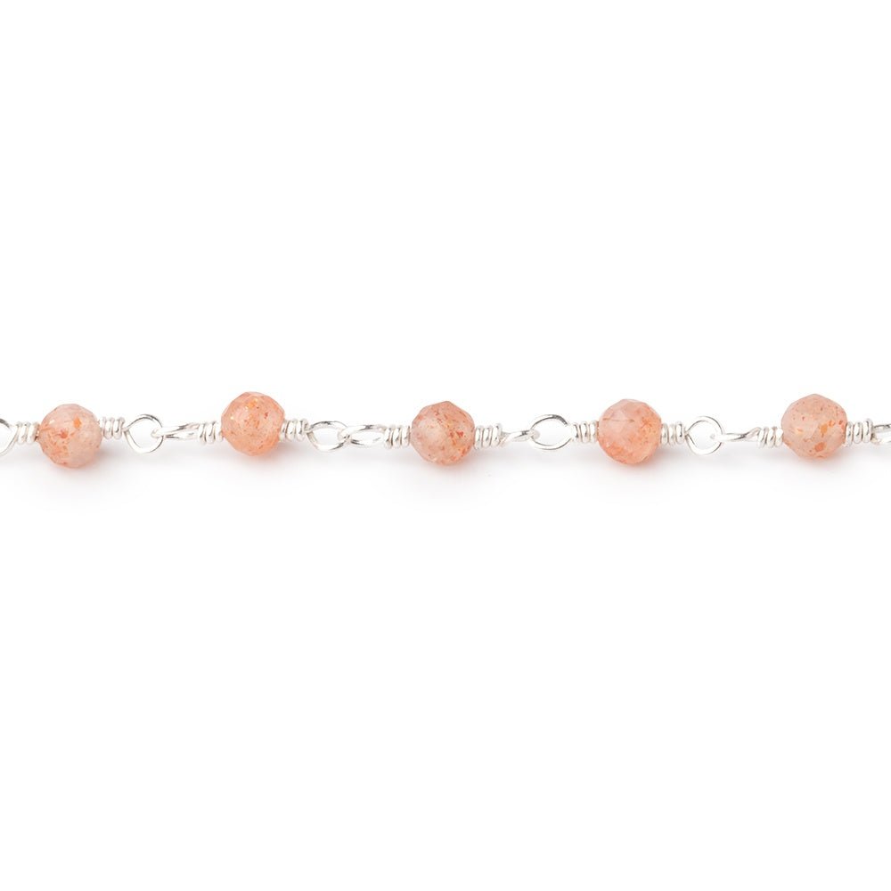 3mm Sunstone Micro Faceted Rounds on Silver Plated Chain