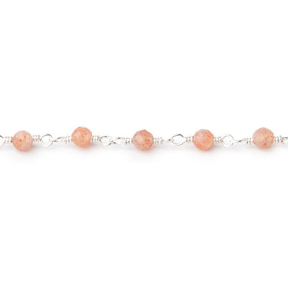 3mm Sunstone Micro Faceted Rounds on Silver Plated Chain