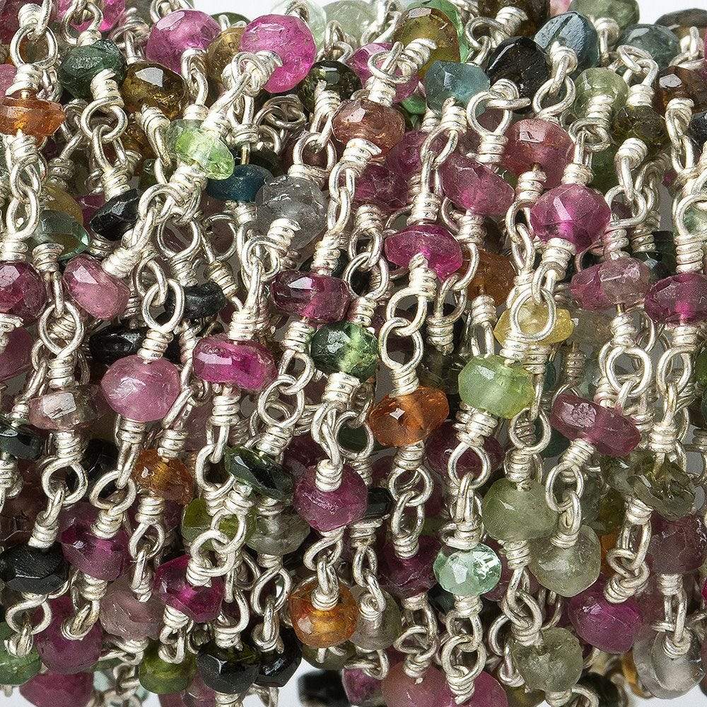 3mm Tourmaline faceted rondelle Silver plated Wire Wrapped Chain
