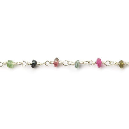 3mm Tourmaline faceted rondelle Silver plated Wire Wrapped Chain