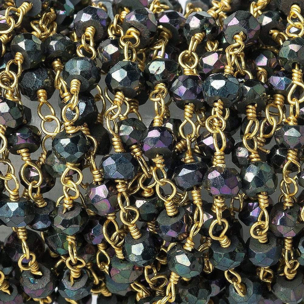 3mm Violet Mystic Spinel faceted rondelle Gold Wire Wrapped Chain by foot
