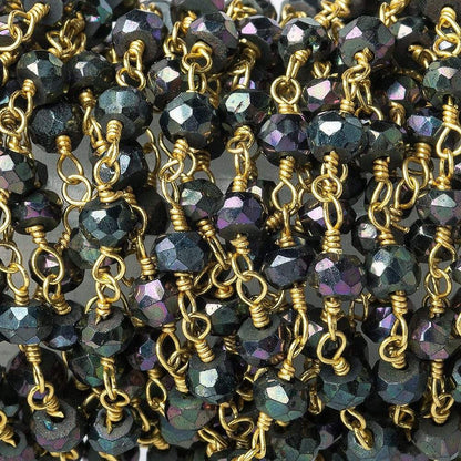 3mm Violet Mystic Spinel faceted rondelle Gold Wire Wrapped Chain by foot