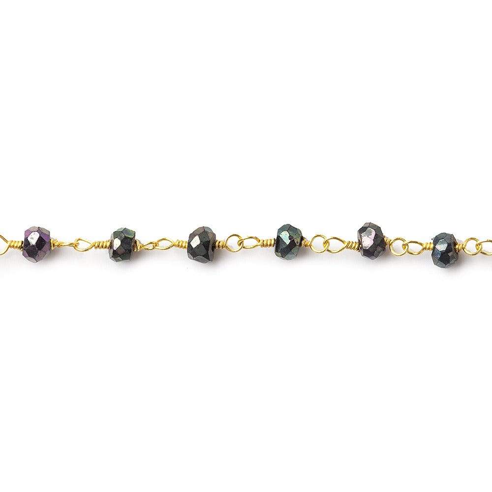 3mm Violet Mystic Spinel faceted rondelle Gold Wire Wrapped Chain by foot