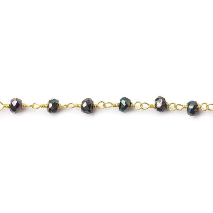 3mm Violet Mystic Spinel faceted rondelle Gold Wire Wrapped Chain by foot