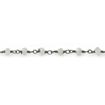 3mm White Moonstone faceted rondelle Black Gold Chain by the foot 35 pieces