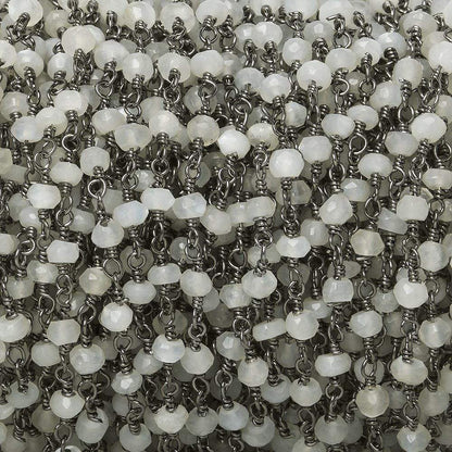 3mm White Moonstone faceted rondelle Black Gold Chain by the foot 35 pieces