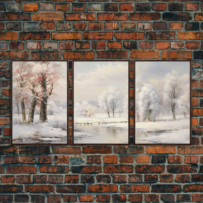 3 Piece Winter Scene, Framed Canvas Prints, Triptych Christmas Painting, Christmas Decor, Winter Art, Christmas Wall art, Xmas Art