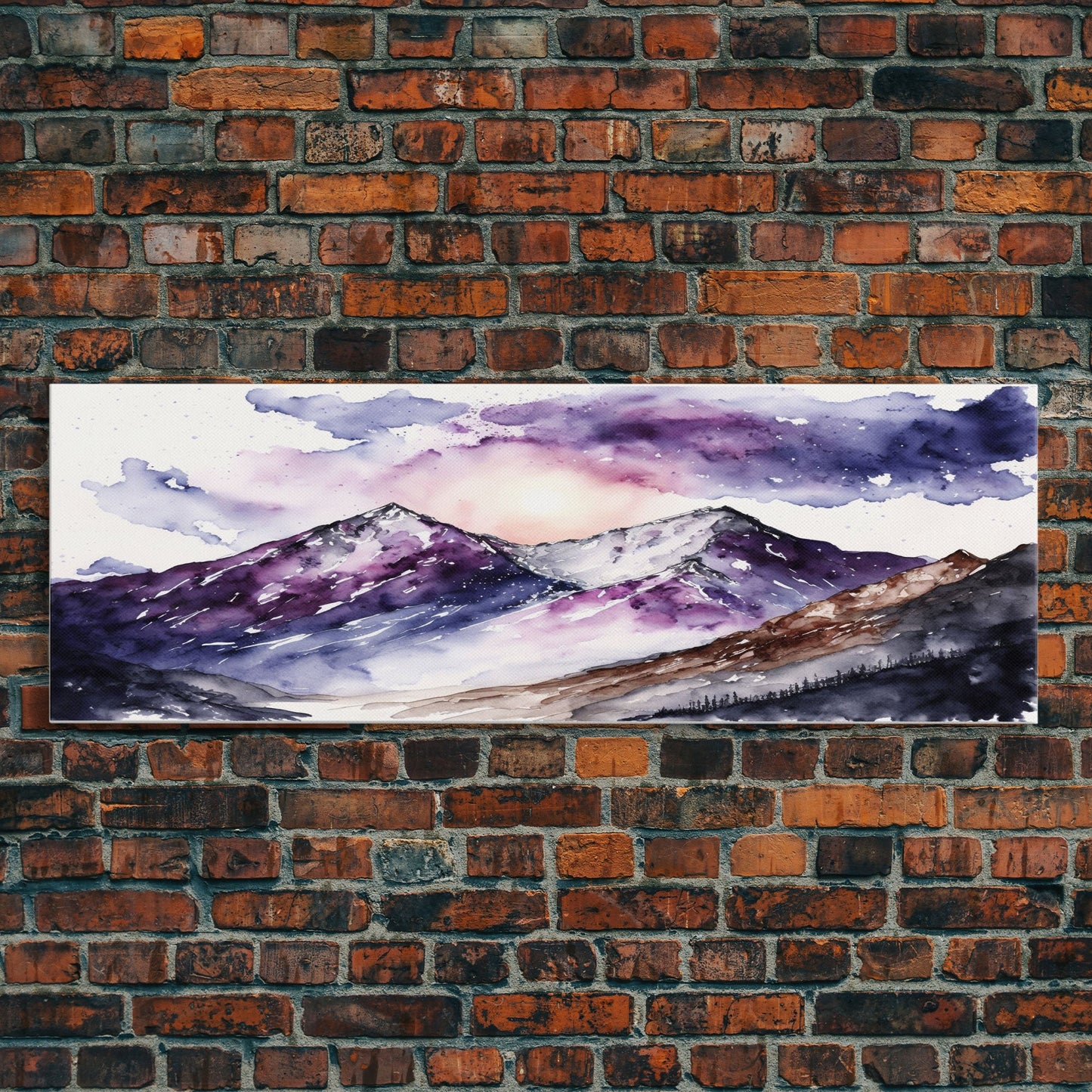 Framed Canvas Print of Majestic Mountain Landscape | Vibrant Hues | Watercolor Painting | Ready-to-Hang | Home Decor