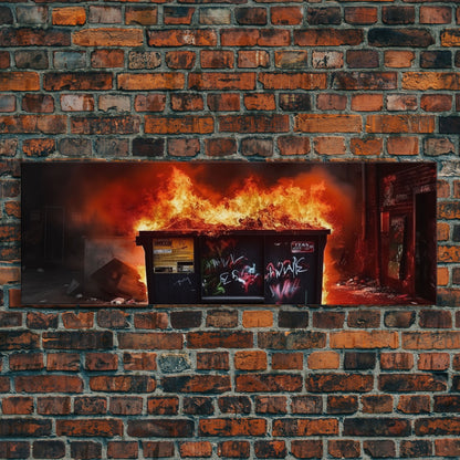 A Bigger Dumpster Fire, Panoramic Canvas Print, Framed Wall Art, Wall Decor, Graffiti Art