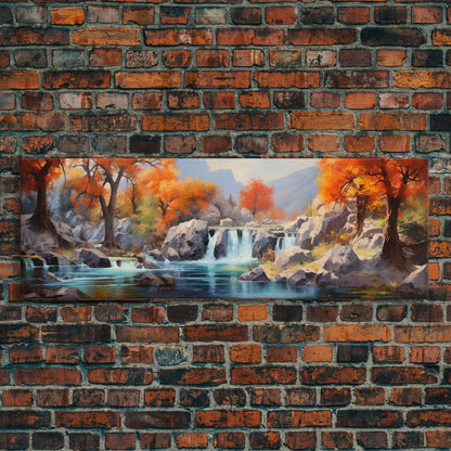 Beautiful Fall Centerpiece Wall Art, Framed Canvas Print, Autumn Landscape Watercolor Painting, Minimalist Boho Style Wall Art, Minimalist