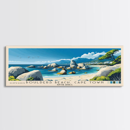 Boulders Beach, Cape Town, South Africa Panoramic Print, Vacation Gift, South Africa Wall Art, Beach Painting, Beach Decor, Beach Or Lakehouse Art
