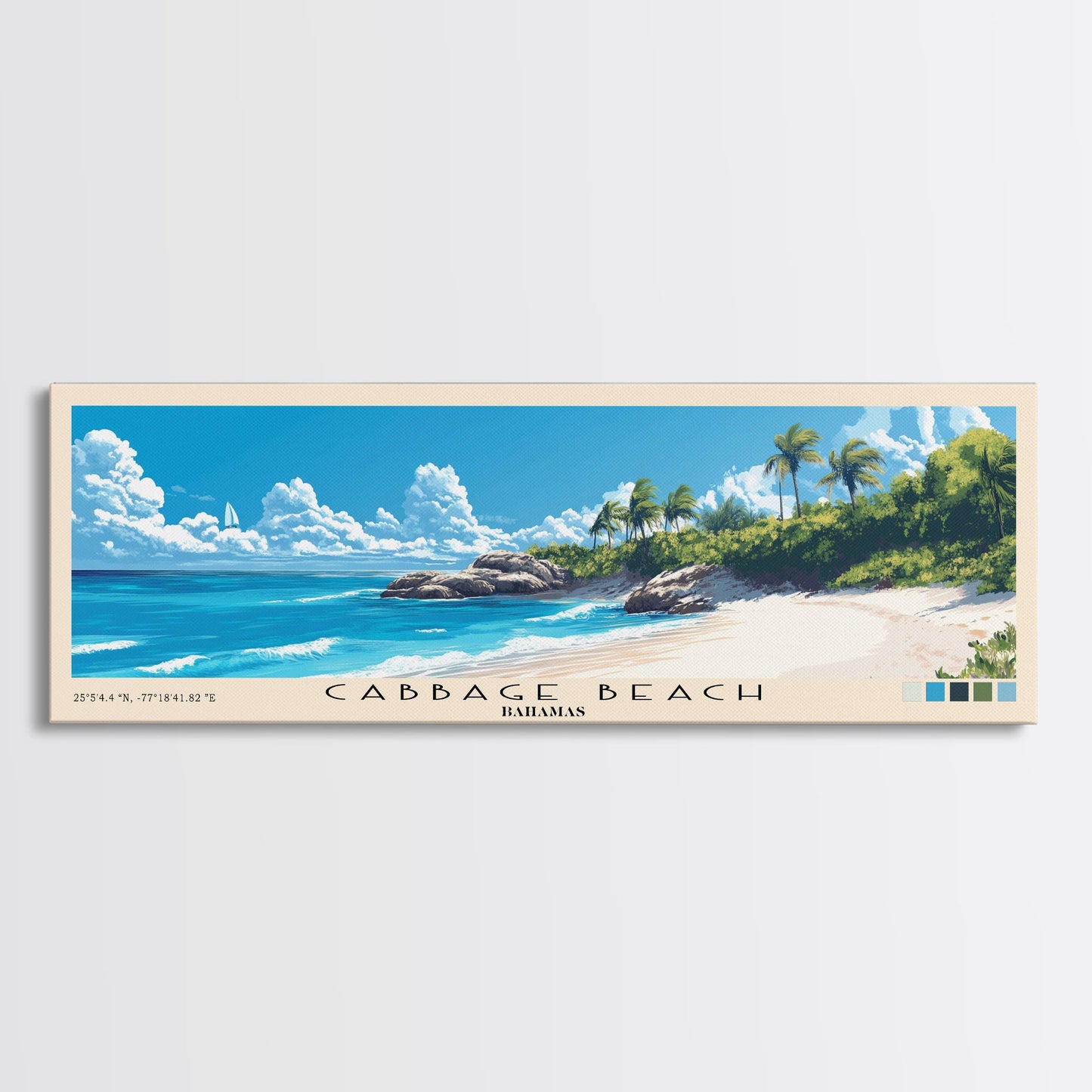Cabbage Beach, Bahamas Panoramic Beach Print, Vacation Gift, Bahamas Wall Art, Beach Painting, Beach Decor, Beach Painting